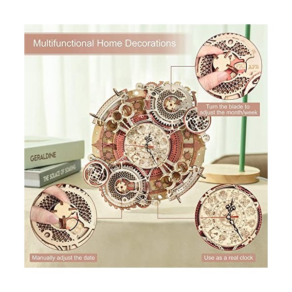 ROBOTIME 3D Puzzle Bois Horloge Murale Maquette Bois Kits pour Adultes Casse Tete Mécanique Modèles Découpés Laser Constructi