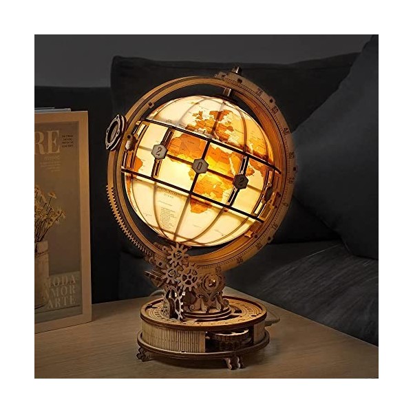 ROKR Globe Lumineux,Maquette en Bois a Construire,Puzzle 3D Bois Adulte Enfants Cadeau ST003 