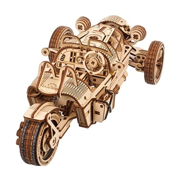 UGEARS UGR-S à Trois Roues Maquette en Bois à Construire Moto - Mécanique Puzzle 3D en Bois - Maquette Voiture a Monter avec 