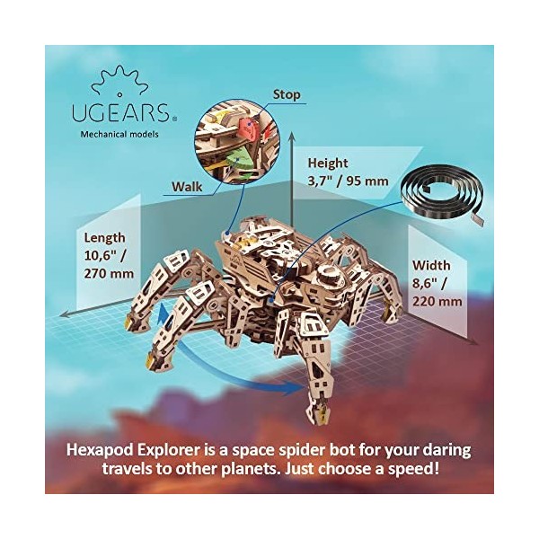 UGEARS Hexapod Explorer Puzzle 3D - Kits de modèle de Robot araignée mécanique Cadeau de fête des pères pour Adultes Puzzles 