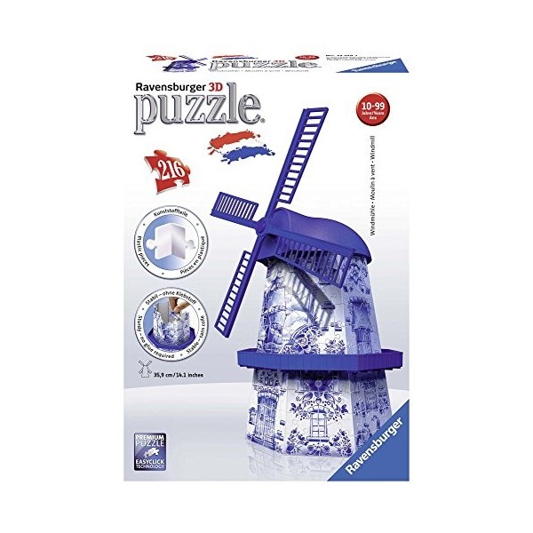 Ravensburger - Puzzle 3D Building Série Midi, Moulin Hollandais 12519 