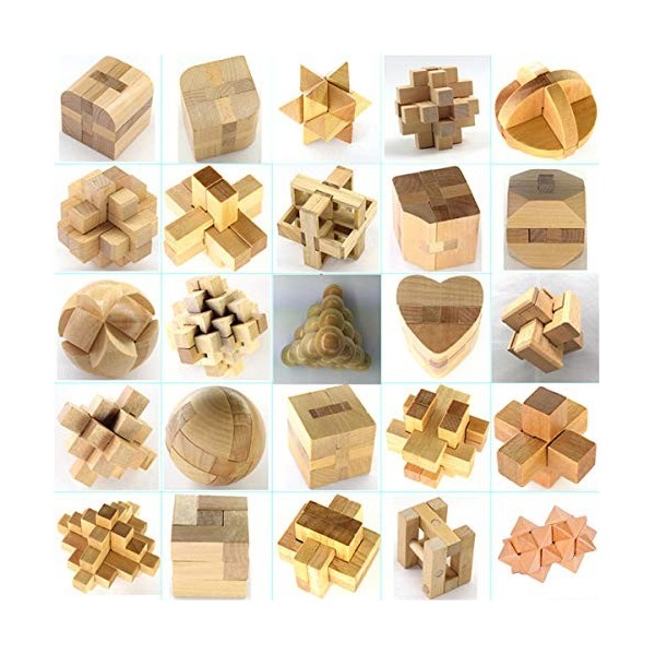 Chonor 25 Pièces 3D Puzzle Casse-tête en Bois - Classique Brain Teaser IQ Puzzle Éducatif Jouet Jeu Jigsaw pour Enfants et Ad