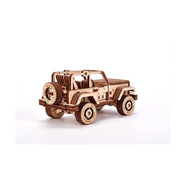 Wood Trick Safari Car Mini 3D Wooden Puzzle for Adults and Kids to Build - 5.3 x 2.9 in - Mechanical Moving Parts - Wood Mode