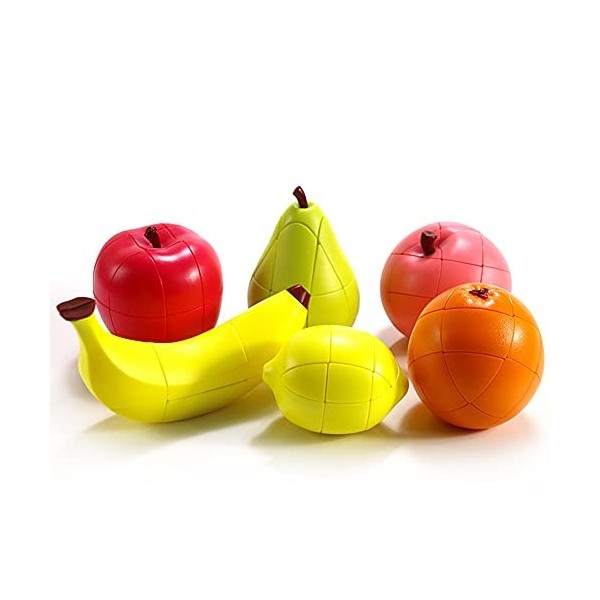 Yealvin Lot de 6 cubes de vitesse 3D en forme de fruits - Pêche, citron, orange, banane, pomme et poire - Jouets éducatifs po