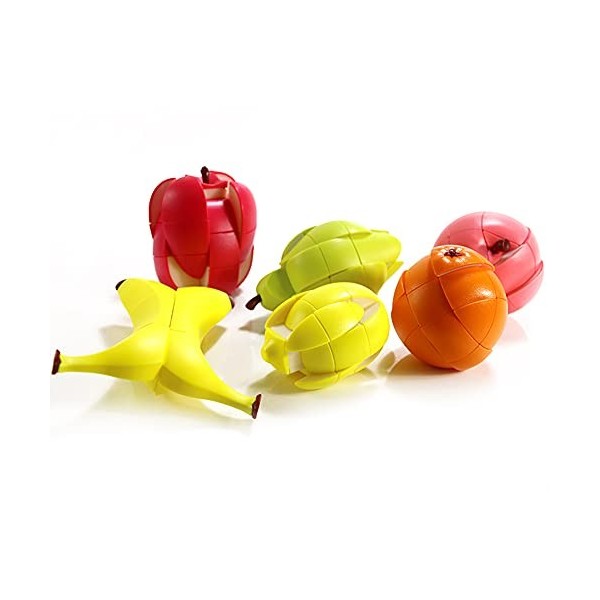 Yealvin Lot de 6 cubes de vitesse 3D en forme de fruits - Pêche, citron, orange, banane, pomme et poire - Jouets éducatifs po