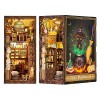 Fsolis Book Nook Kit, DIY Mini maison de poupée, avec meubles en bois et lumières LED, Puzzle en bois 3D, Inserts de Coin de 