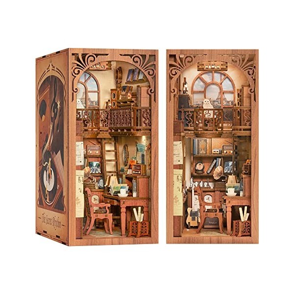 Fsolis Book Nook Kit, DIY Mini maison de poupée, avec meubles en bois et lumières LED, Puzzle en bois 3D, Inserts de Coin de 
