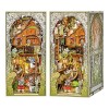 Fsolis Book Nook Kit, DIY Mini maison de poupée, avec meubles en bois et lumières LED, Puzzle en bois 3D, Inserts de Coin de 