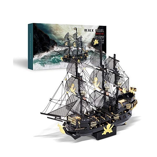 Piececool Puzzle 3D en Metal pour Adulte -Perle Pirate Noir Bateau Kit de Modèle 3D Metallique en Metal pour Adulte