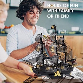 Piececool Puzzle 3D en Metal pour Adulte -Perle Pirate Noir Bateau Kit de Modèle 3D Metallique en Metal pour Adulte