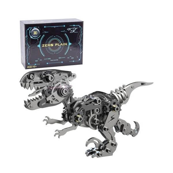 Explorers Puzzle 3D en métal - 160 pièces - Puzzle 3D Velociraptor - Pour adultes et adolescents - Créatif - Noir transparent