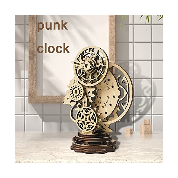 KaAfaL Horloge Punk mécanique en Bois Puzzle 3D créatif assemblé à la Main Cadeaux de Passe-Temps for Adultes Puzzle