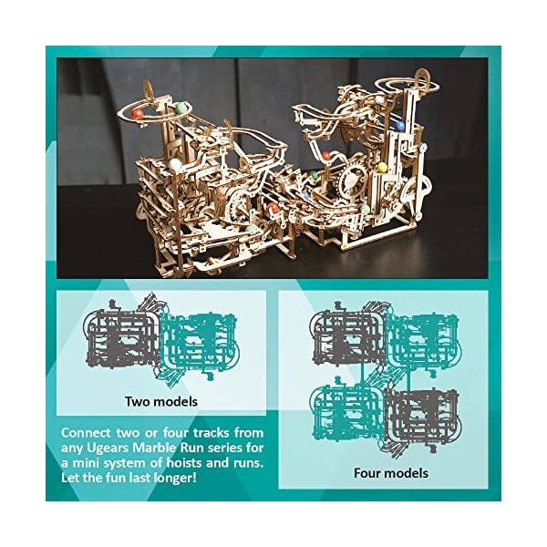 UGEARS Kit de Course à Billes en Bois - Cadeau de fête des pères Puzzle 3D Palan à Billes en Bois avec mécanisme de Levage à 