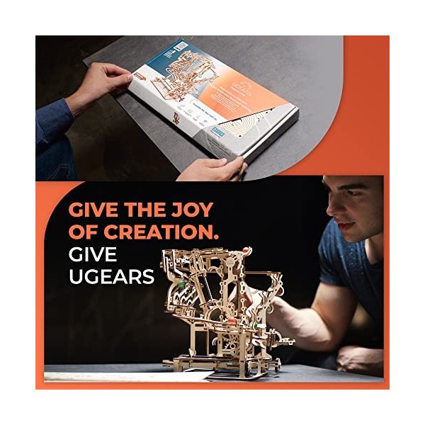 UGEARS Puzzle 3D Marble Run Chain - Cadeau de fête des pères Puzzles en Bois 3D créatifs pour Adultes avec Moteur à élastique