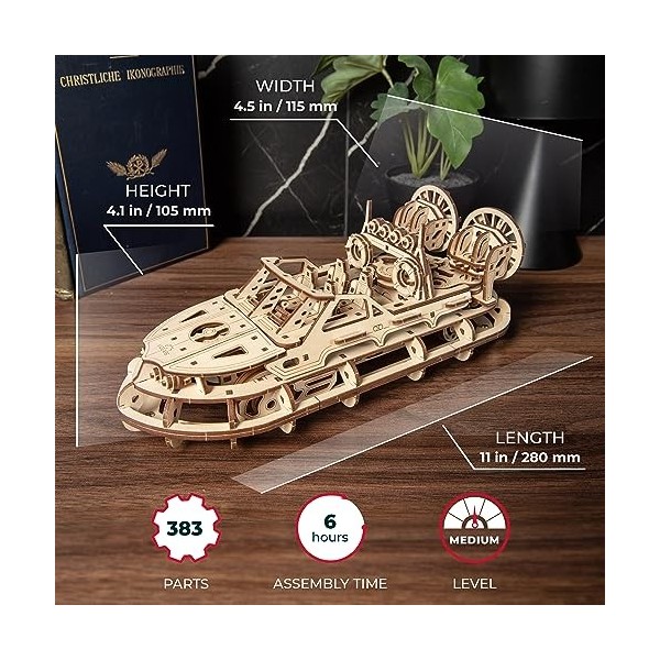 UGEARS Aéroglisseur de Sauvetage - Maquette en Bois à Construire Aéroglisseur - Puzzle 3D Bois Aéroglisseur - Modélisme Maque