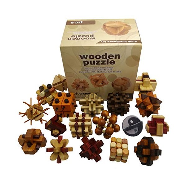 Joyeee 18 Pièces Puzzle en Bois - Brain Teaser Puzzle 3D Casse 2