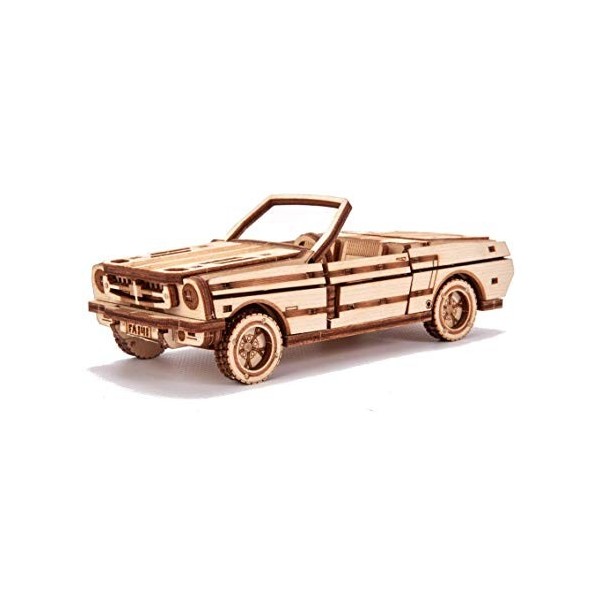 Wood Trick Cabriolet Car Mini 3D Wooden Puzzle for Adults and Kids to Build - 6.7 x 2.8 in - Mechanical Moving Parts - Wood M