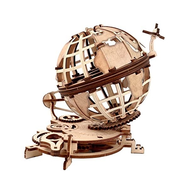 Zxqiang Puzzles 3D Globe en Bois,Kit De Construction en Bois en Rotation,Globe Mécanique,Assemblage Stéréo en Bois Créatif Br