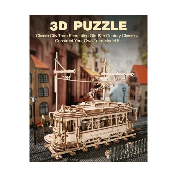 ROBOTIME Puzzle 3D en Bois pour Adultes - Tramway Classique de la Ville, Kit de Maquette dengrenage de Construction, Décorat