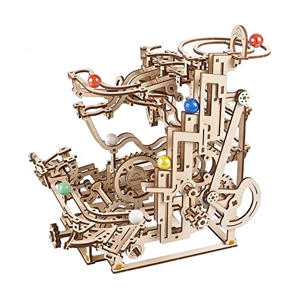 UGEARS Puzzle 3D Bois Kit - Circuit de Billes en Bois avec 10 Billes de Couleur - Maquette en Bois à Construire Puzzle 3D - J