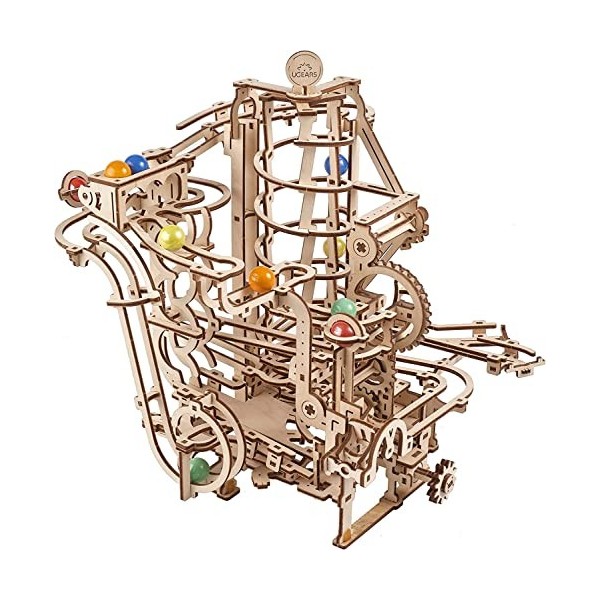 UGEARS Marble Run Spiral Hoist - Quatrième piste de marbre en bois Kit de modèle de puzzle 3D avec billes de verre colorées -