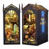 STFALI Book Nook Kit de bricolage 3D puzzle serre-livres en bois avec capteur corporel lumières pour librairie, maison de pou
