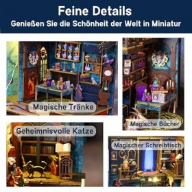 STFALI Book Nook Kit de bricolage 3D puzzle serre-livres en bois avec capteur corporel lumières pour librairie, maison de pou