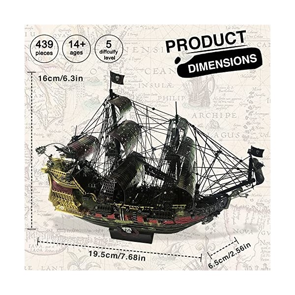 Piececool Puzzle 3D en Metal pour Adulte -The Queen Annes Revenge Maquette Bateau DIY Kit Adulte Le Bateau Pirate Puzzle Met