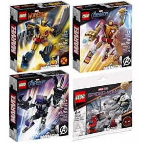 Lego Lot de 4 figurines : 76202 Wolverine Mech, 76203 Iron Man Mech, 76204 Black Panther Mech & 30443 Spider-Mans