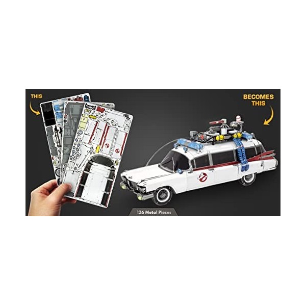 Metal Earth Puzzle 3D Voiture Ecto-1 Puzzle en Métal de Ghostbusters Maquettes à construire pour Adultes Niveau Modéré 16 x 5