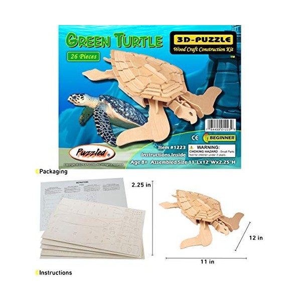 Puzzled Green Turtle Wooden 3D Puzzle Construction Kit