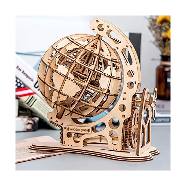 ZUJI ZUJI Puzzle 3D en Bois Jue de Construction DIY Rotatif Globe Terrestre 3D Jigsaw Puzzle pour Enfants et Adultes