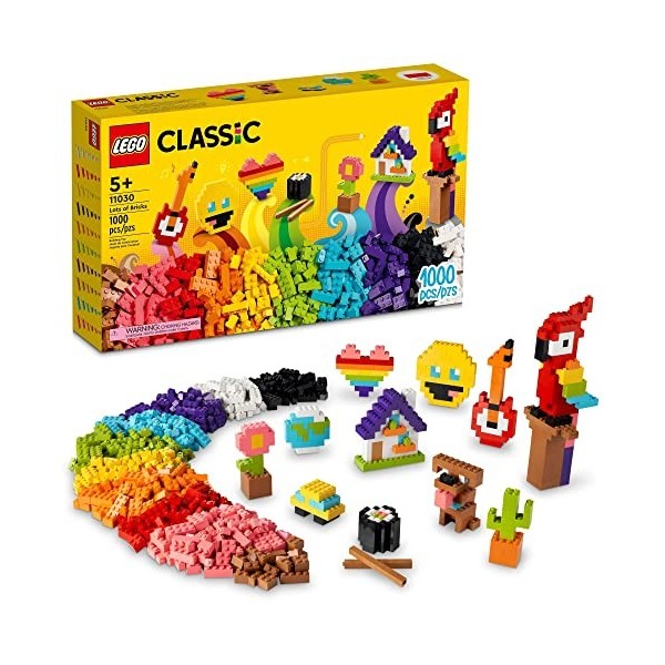 LEGO Lot de jouets de construction classiques 11030, motif émoticônes Smiley, perroquet, fleurs et plus encore, cadeau créati