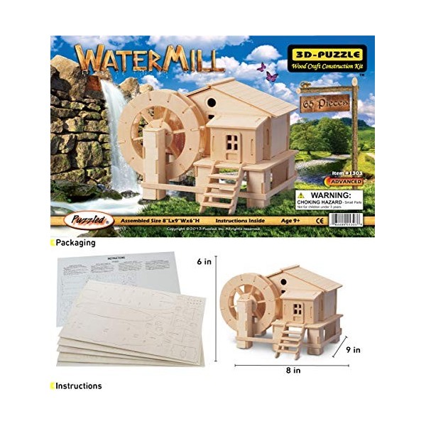 Puzzled Water Mill 3D Jigsaw Woodcraft Kit Wooden Puzzle by Puzzled