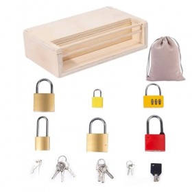 QmjdDymx Jouets pour serrures et clés, Ensemble de serrures en Bois avec clés en métal, Jouets éducatifs pour Les Tout-Petits