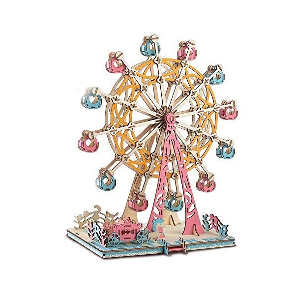 CFmoshu 3D Modèle en Bois Modèle De Grande Roue Heureux 3D Jigsaw Puzzle Jue De Construction pour Enfants Et Adultes Cadeaux 