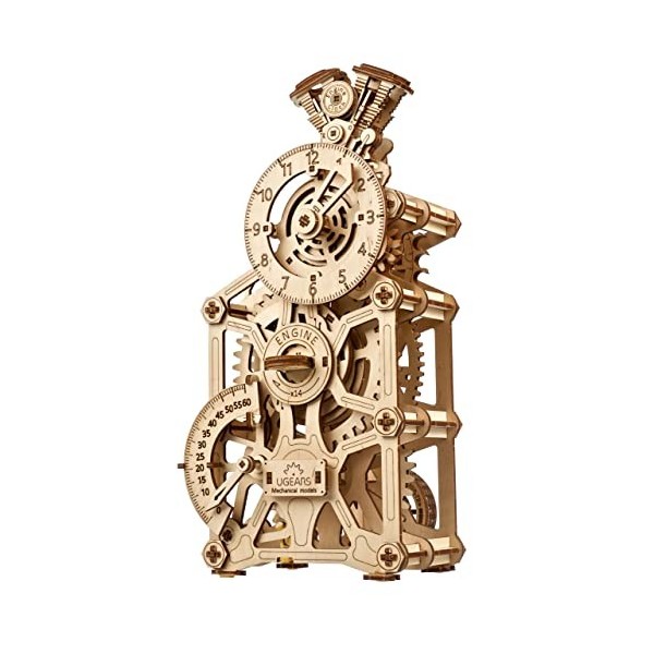 UGEARS Horloge Moteur Maquettes en Bois pour Adultes - Puzzle 3D Horloge en Bois à Construire - Mécanique Horloge Maquette en