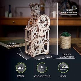 UGEARS Horloge Moteur Maquettes en Bois pour Adultes - Puzzle 3D Horloge en Bois à Construire - Mécanique Horloge Maquette en