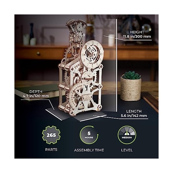 UGEARS Horloge Moteur Maquettes en Bois pour Adultes - Puzzle 3D Horloge en Bois à Construire - Mécanique Horloge Maquette en