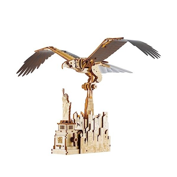 Wood Trick Liberty Eagle Puzzles en bois 3D pour adultes et enfants à construire - Mouvement mécanique des ailes - Ingénierie