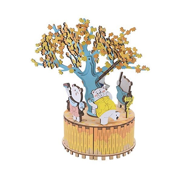 SHPEHP DIY Music Box 3D Puzzle Wood Model Kits Gift for Wife Build Rotating Maple Tree Craft Kits Unique Craftable Music Box 