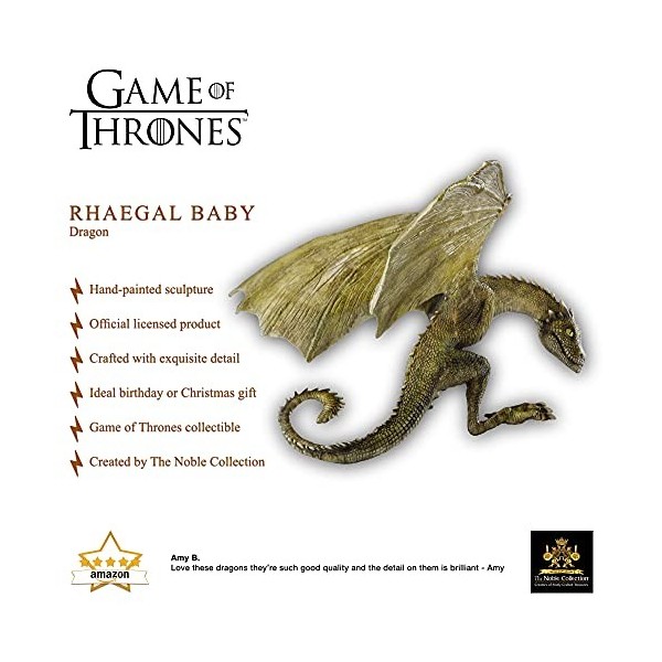 The Noble Collection Game of Thrones Rhaegal Baby Dragon - 4.5in 11cm Hand Painted Dragon Sculpture - Officially Licensed T