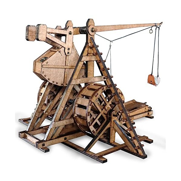 YAQUMW Le Mini trébuchet à contrepoids avec Roue Europe Char de siège médiéval catapulte Armes Bricolage 3D Puzzles en Bois m