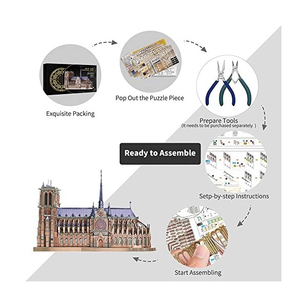 Piececool Kits de modélisme 3D en métal à faire soi-même – Notre Dame de Paris – Puzzle avancé en métal pour adolescents et a