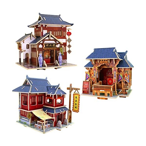 KaAfaL DIY Cottage Architecture Traditionnelle Chinoise Ancienne - Puzzle tridimensionnel en Bois 3D Cadeau créatif Ensemble 