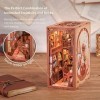 Fsolis DIY Book Nook Kit-Maison de Poupées Miniatures Puzzle 3D Livre Bois Serre-Livres dart avec Lumière LED et Feuille de 