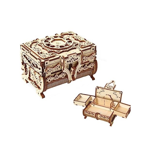 KaAfaL Puzzle en Bois 3D Boîte au trésor mécanique - Modèle dassemblage de Casse-tête éducatif - Cadeau for garçons Filles A