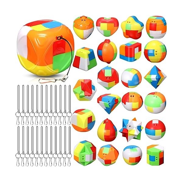 Syhood Lot de 24 casse-tête pour enfants et adultes - Jeu de puzzle 3D en plastique à emboîter - Cube, balle, baril, jouets é