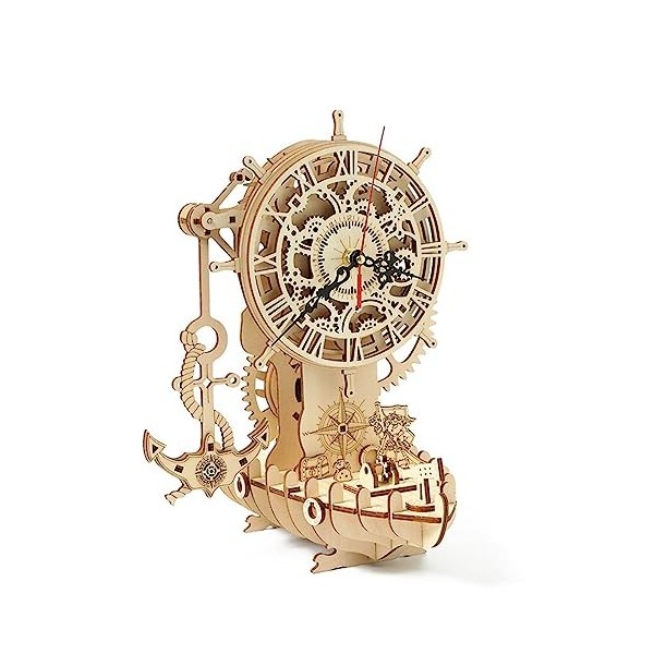 DIYET Puzzle 3D Bois, Armes Médiévales Puzzle 3D, 123pièces Horloge Bateau Pirate Assemblage Créatif Décoration de Table pour