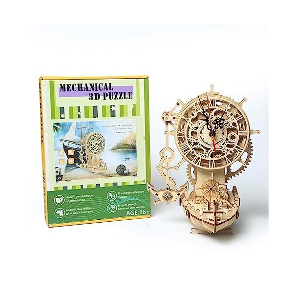 DIYET Puzzle 3D Bois, Armes Médiévales Puzzle 3D, 123pièces Horloge Bateau Pirate Assemblage Créatif Décoration de Table pour